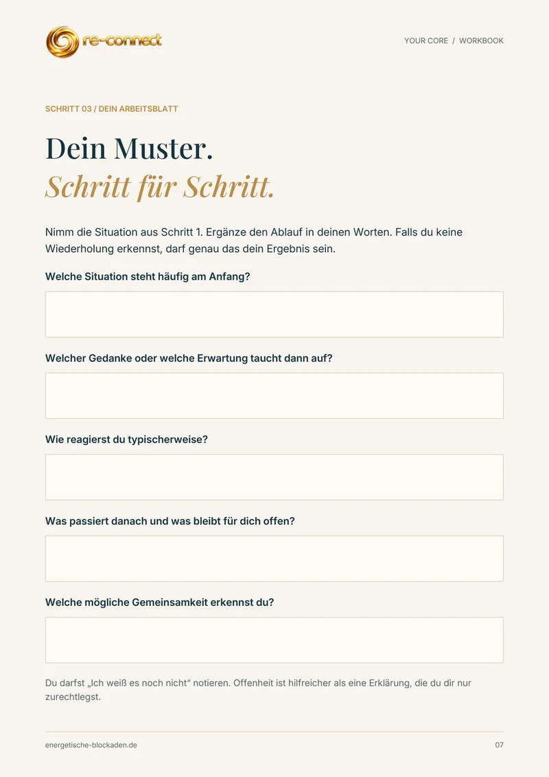Arbeitsblatt „Dein Muster. Schritt für Schritt.“ aus dem Blockaden-Kompass